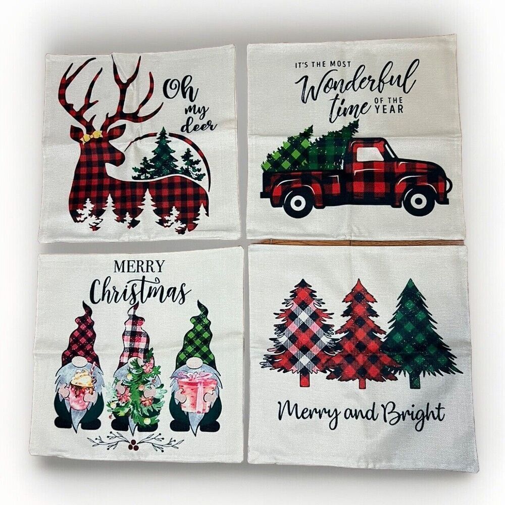 NEW Christmas Decorative Pillow Covers 18 x 18”  Set of 4 Holiday Decorations